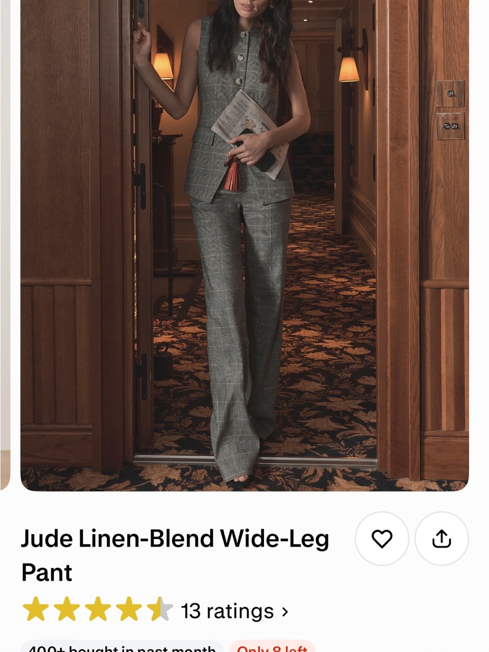 Veronica Beard Gray Plaid Wide-Leg Pants